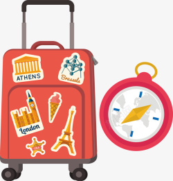 红色旅行箱红色旅行箱指南针旅游用品元素矢高清图片