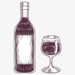 一瓶红酒和一杯红酒矢量图素材