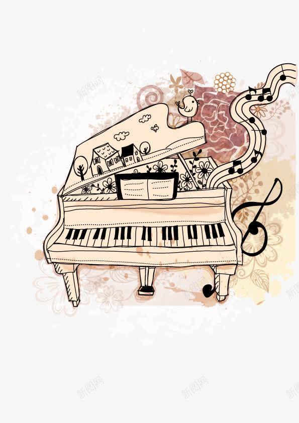 钢琴元素矢量图ai免抠素材_88icon https://88icon.com 卡通背景图 手绘背景图 钢琴免费png 音乐 矢量图