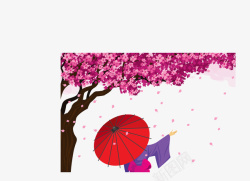 日本美女樱花树下素材