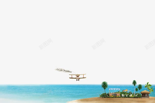 大海效果元素png免抠素材_88icon https://88icon.com 椰子树 沙滩 海边 飞机