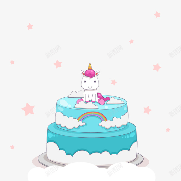 卡通独角兽生日蛋糕png免抠素材_88icon https://88icon.com 可爱独角兽 定制蛋糕卡通 生日蛋糕装饰 背景装饰 蓝色蛋糕 鼠
