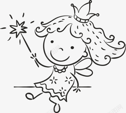 手绘可爱的小龙拿着仙女棒的小女孩矢量图图标图标