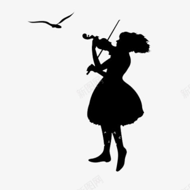 飞翔的羽翼拉小提琴的女孩剪影图标图标