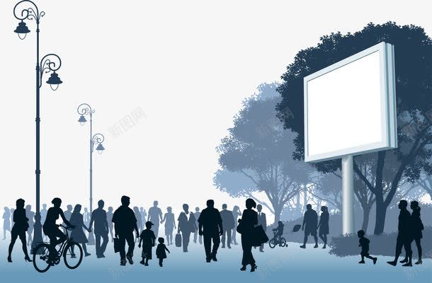 城市都市生活人物剪影png免抠素材_88icon https://88icon.com 儿童剪影 城市剪影 大树 户外广告牌 散步 郊游剪影 都市人物