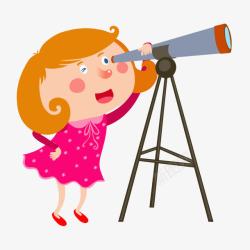 看向远方用望远镜看的女孩高清图片