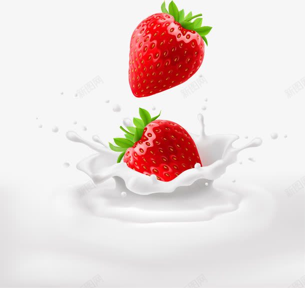 草莓牛奶png免抠素材_88icon https://88icon.com 泼洒 牛奶 草莓 飞溅