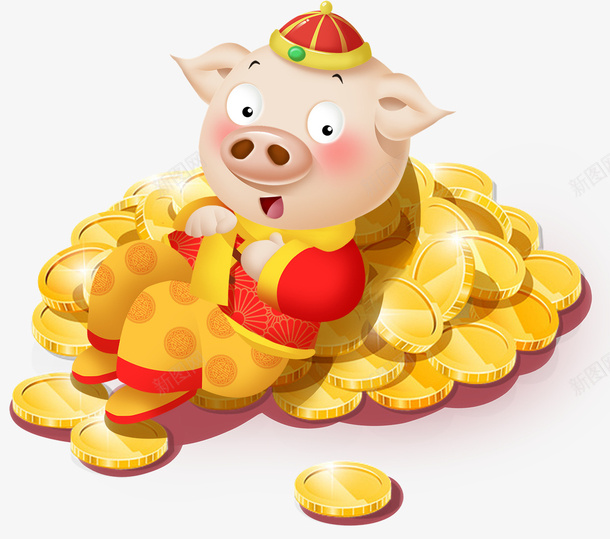 黄色钱堆里的红色卡通猪png免抠素材_88icon https://88icon.com 卡通 卡通猪 猪年 红色 钱堆 黄色 黄色钱堆