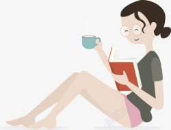女读书坐着看书的人矢量图高清图片