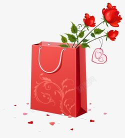 红色购物带子红色玫瑰花素材