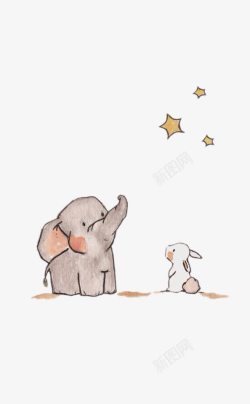卡通小象小象与小兔子看星星高清图片