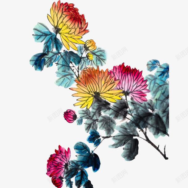 秋菊水墨画png免抠素材_88icon https://88icon.com 秋菊 花卉 花瓣 花草 菊花 黄 黄色