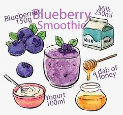蓝莓酸奶彩绘蓝莓奶高清图片
