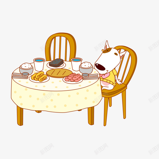 卡通手绘吃饭的小狗png免抠素材_88icon https://88icon.com 卡通 吃饭 坐在餐桌前 小狗设计 食物设计 餐桌