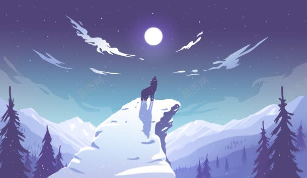 卡通夜景圆月嚎叫的狼倒影png免抠素材_88icon https://88icon.com 倒影 卡通 夜景