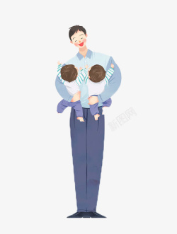 抱着两个宝宝的父亲素材