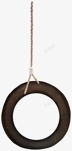棕色麻绳吊着的轮胎素材