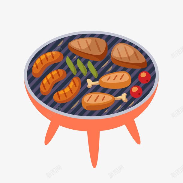 美味烧烤装饰png免抠素材_88icon https://88icon.com 卡通食物 烤肉插画 烤肠 烤鸡腿 烧烤架 美味烧烤