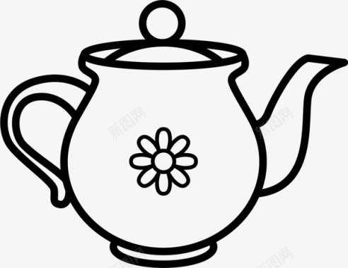 高贵花朵黑色简约古典茶壶图标图标
