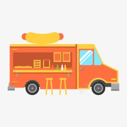食物车手绘桔红色快餐车高清图片