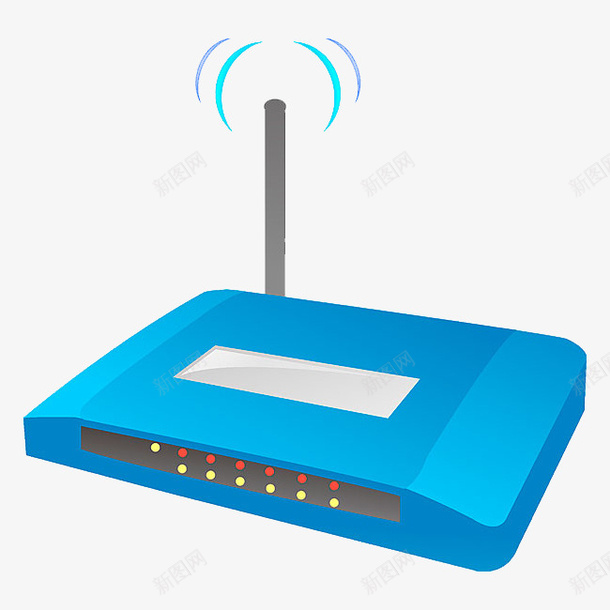蓝色的路由器png免抠素材_88icon https://88icon.com PNG图形 WiFi 信号 蓝色 装饰 路由器