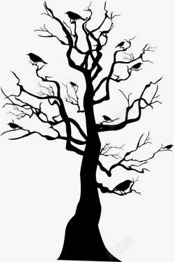 鬼节装饰黑色乌鸦枯树高清图片