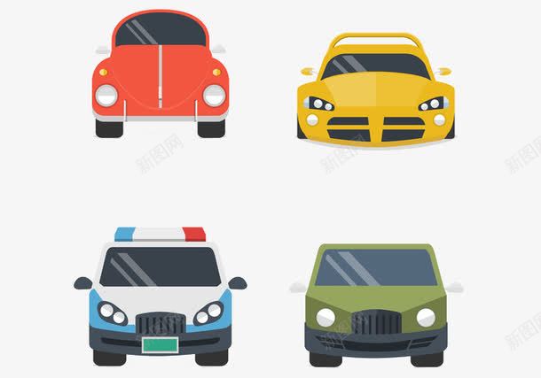 四种小汽车正面图png免抠素材_88icon https://88icon.com 甲壳虫 警车 越野车 跑车