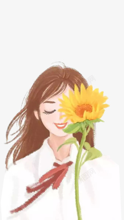 黄色长发迷上太阳花的女孩高清图片