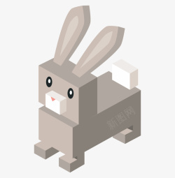 卡通立体积木动物小兔子素材