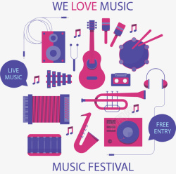 国际音乐节微信粉紫色国际音乐节乐器矢量图高清图片
