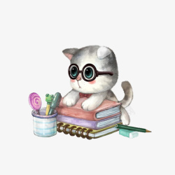 小灰猫戴着眼镜的博学猫高清图片