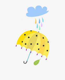 手绘可爱卡通插图黄色波点雨伞素材