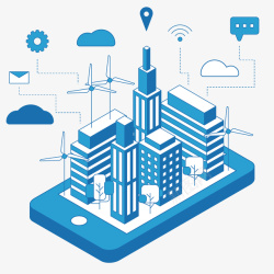 阿里智能城市蓝色系列手机城市矢量图高清图片