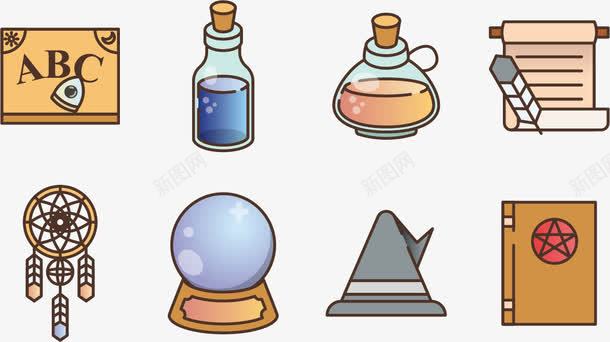 女巫的道具png免抠素材_88icon https://88icon.com 书本 水晶球 药剂 风铃 魔法书
