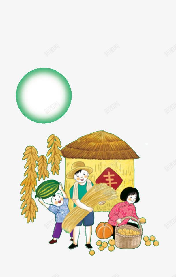 庆农收png免抠素材_88icon https://88icon.com 丰收 喜庆 大西瓜 手绘农家 收果实 收稻谷 月亮 满月 球手