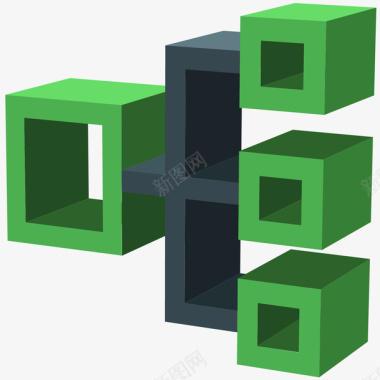 绿色方形立体总览元素矢量图图标图标