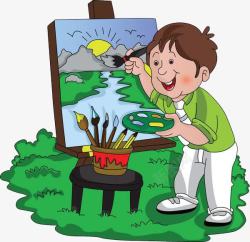 创意作画在野外写生的小孩高清图片