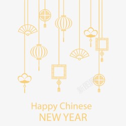 黄色中国结中国的新年贺卡高清图片