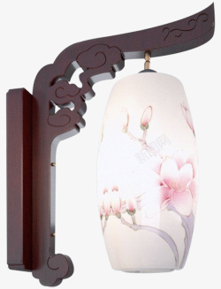 古典淡雅粉色精美绘画灯罩中式壁素材
