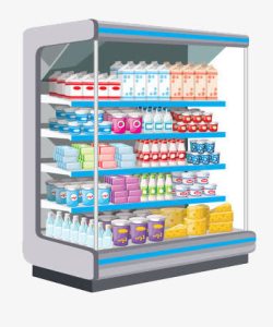 货柜五层放置牛奶等饮品的冷冻柜高清图片