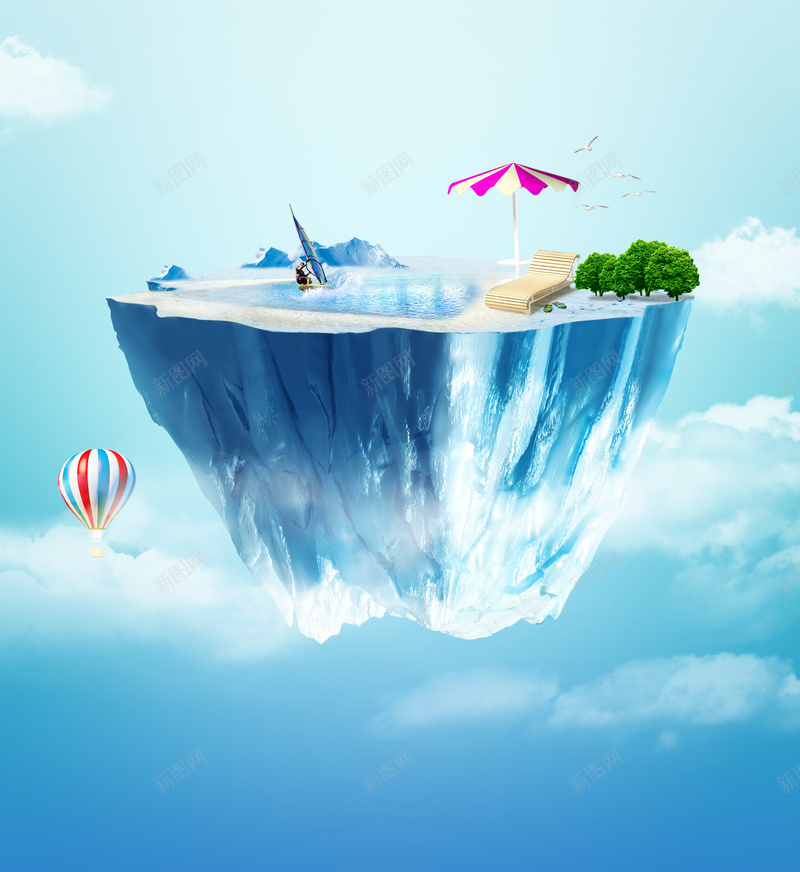 悬浮在半空中的冰山jpg设计背景_88icon https://88icon.com 冰山 小清新 开心 悬浮 文艺 漂浮 热气球 简约 遮阳伞
