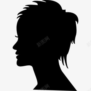 短头发的女人头女性侧面轮廓图标图标