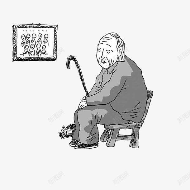 坐着睡觉的独居老人png免抠素材_88icon https://88icon.com 坐着睡觉的独居老人 孤独的老人 弱势群体 相框 老人睡觉 黑白手绘