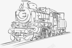 老火车速写铅笔手绘单线手稿老火车高清图片