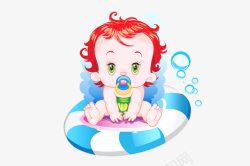婴儿游泳圈游泳圈上的卡通婴儿高清图片