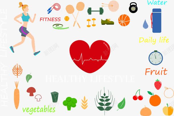 保持健康的要素png免抠素材_88icon https://88icon.com 作息规律 健康饮食 矢量素材 绿色蔬菜 运动健身