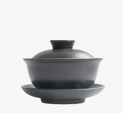 粗陶茶叶罐粗陶盖碗茶具高清图片