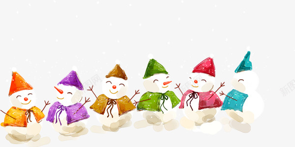彩色小雪人png免抠素材_88icon https://88icon.com 可爱 多个 小雪人 彩色