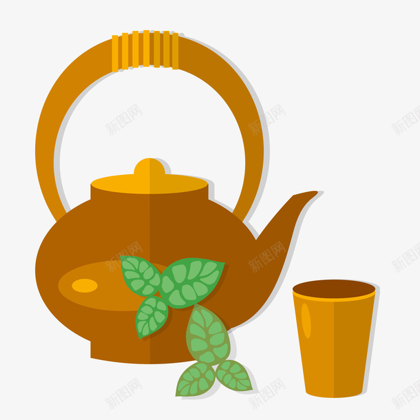 卡通泡茶茶具矢量图ai免抠素材_88icon https://88icon.com 喝茶 扁平化 泡茶 茶具 茶叶 茶壶 茶杯 矢量图