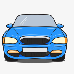 手绘蓝色的汽车正面矢量图素材